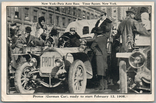 NEW YORK - PARIS AUTO RACE FRENCH CAR TEA SYROP ADVERTISING ANTIQUE POSTCARD