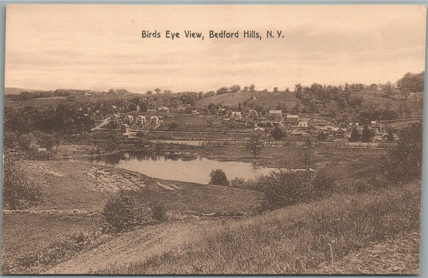 BEDFORD HILLS NY BIRDS EYE VIEW ANTIQUE POSTCARD