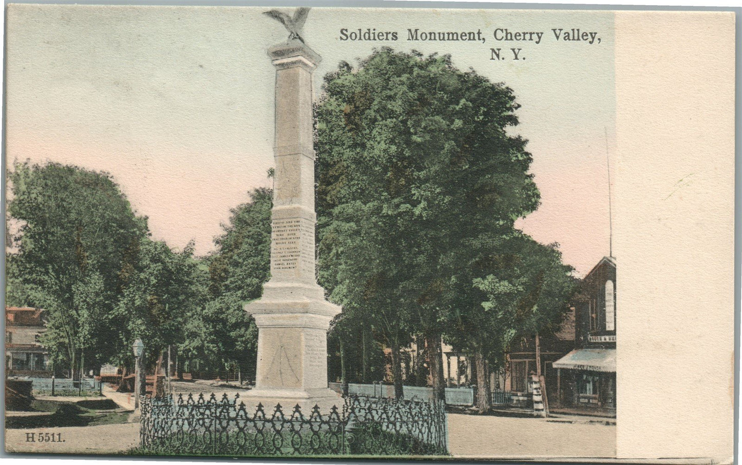CHERRY VALLEY NY SOLDIERS MONUMENT ANTIQUE POSTCARD