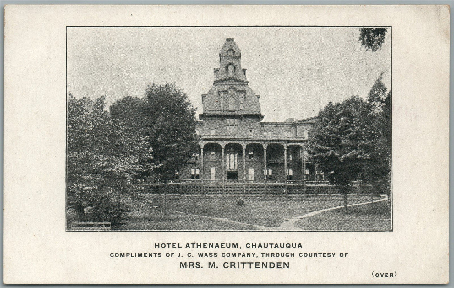 CHATAUQUA NY HOTEL ATHENAEUM ADVERTISING ANTIQUE POSTCARD