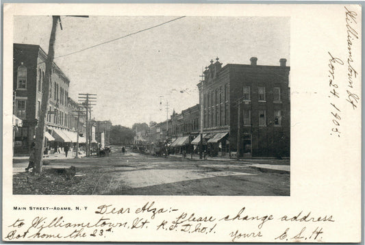 ADAMS NY MAIN STREET ANTIQUE POSTCARD