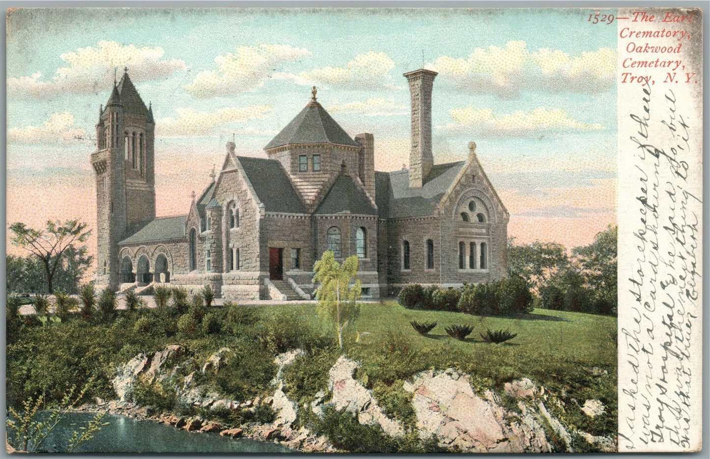 TROY NY OAKWOOD CEMETERY EARL CREMATORY ANTIQUE POSTCARD