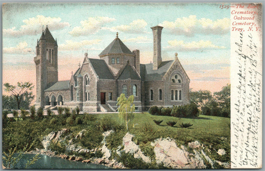TROY NY OAKWOOD CEMETERY EARL CREMATORY ANTIQUE POSTCARD
