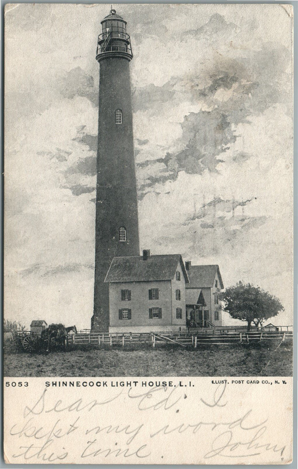 LONG ISLAND NY SHINNECOCK LIGHT HOUSE ANTIQUE POSTCARD
