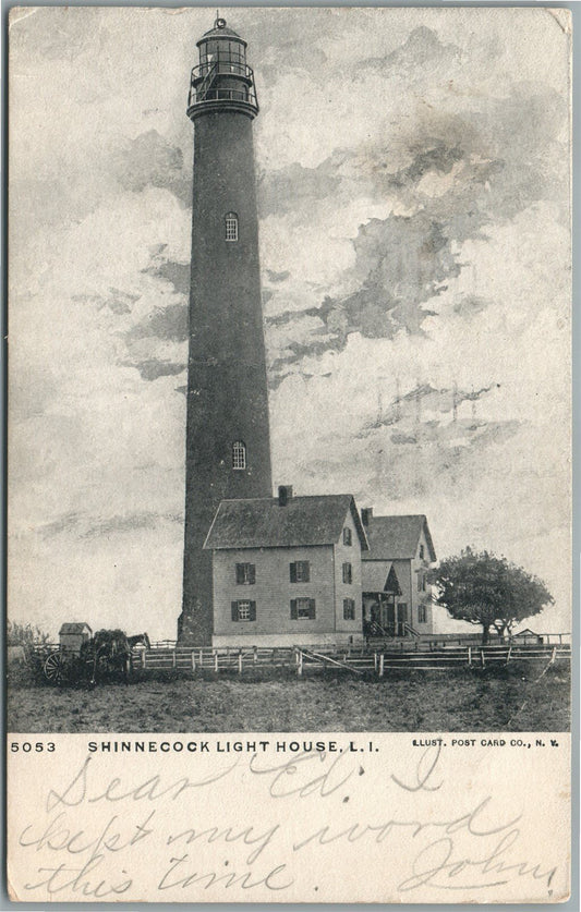 LONG ISLAND NY SHINNECOCK LIGHT HOUSE ANTIQUE POSTCARD