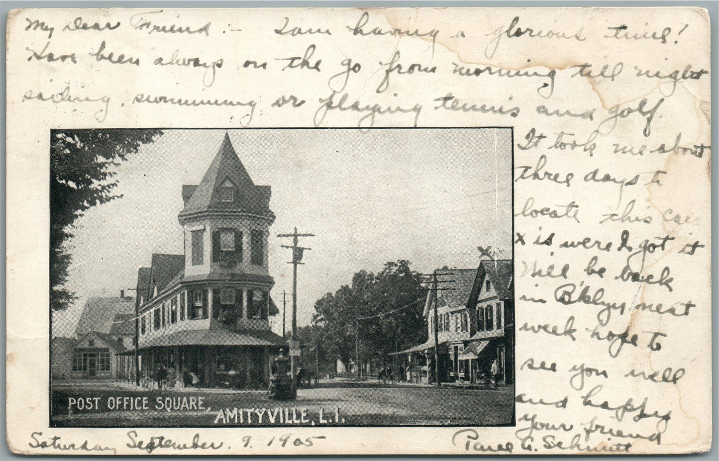 AMITYVILLE NY POST OFFICE SQUARE ANTIQUE POSTCARD