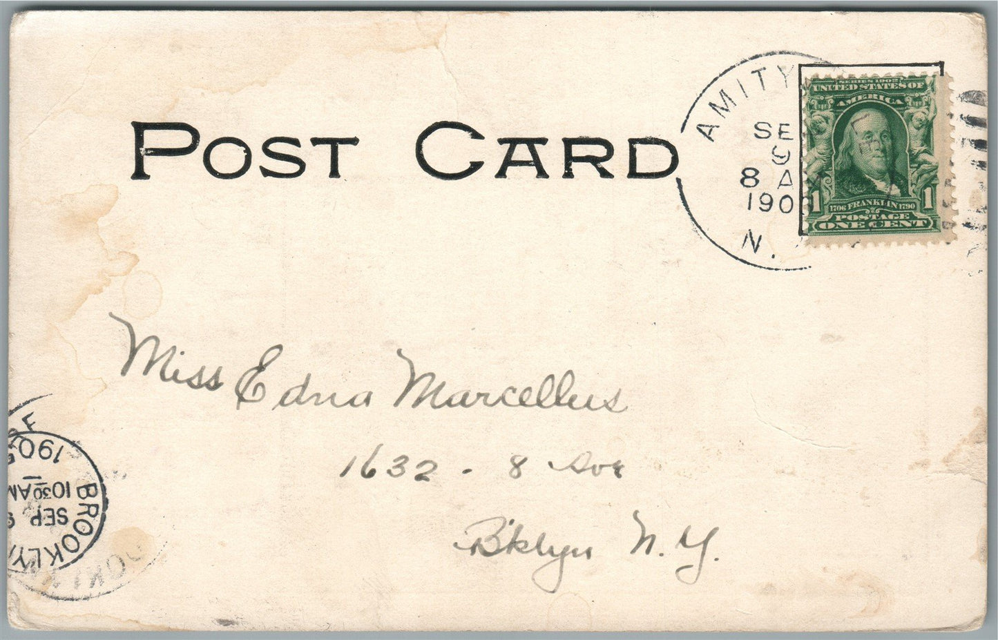 AMITYVILLE NY POST OFFICE SQUARE ANTIQUE POSTCARD