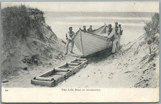 ROCKAWAY NY LIFE BOAT ANTIQUE POSTCARD