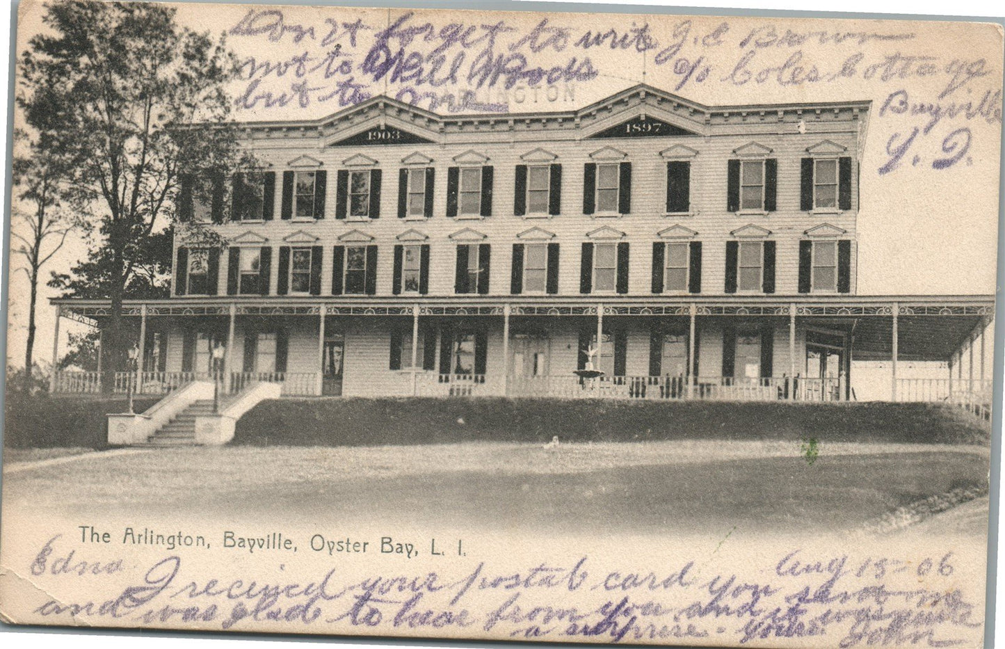 OYSTER BAY LI NY BAYVILLE THE ARLINGTON ANTIQUE POSTCARD
