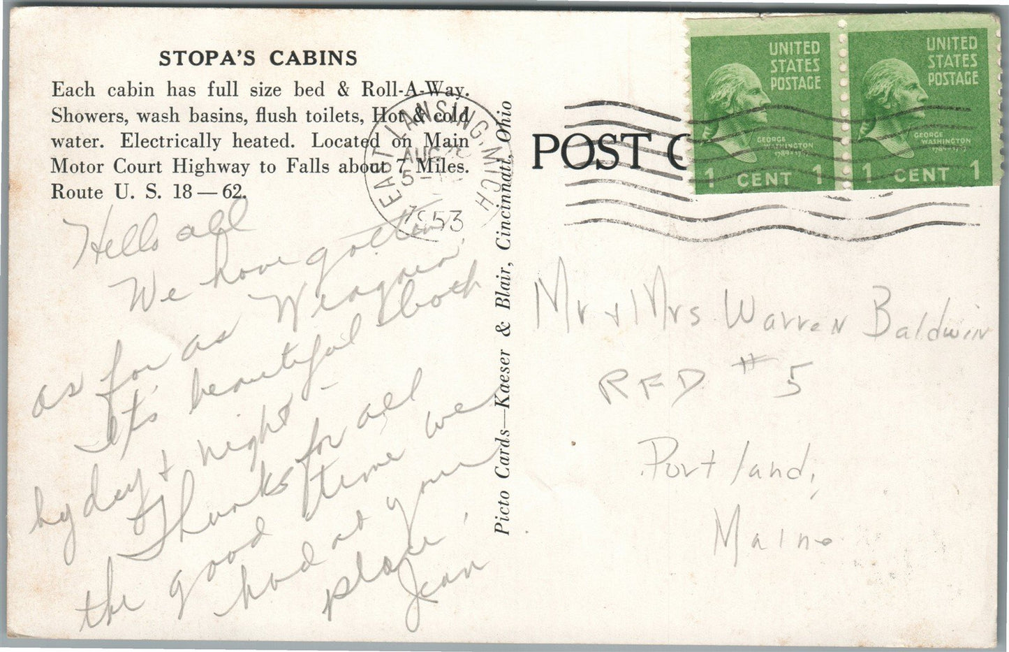 NIAGARA FALLS NY STOPA'S CABINS MAIN MOTOR COURT HIGHWAY ANTIQUE POSTCARD