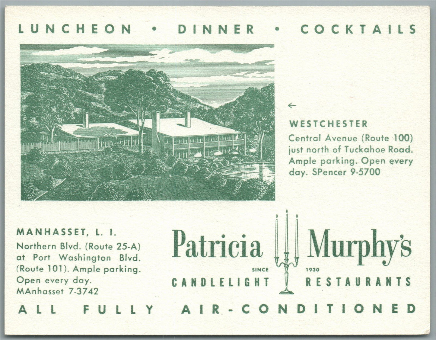 MANHASSET LI NY PATRICIA MURPHY'S RESTAURANT ADVERTISING ANTIQUE POSTCARD