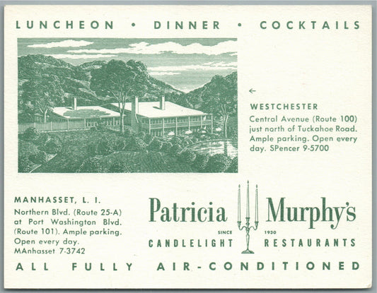 MANHASSET LI NY PATRICIA MURPHY'S RESTAURANT ADVERTISING ANTIQUE POSTCARD