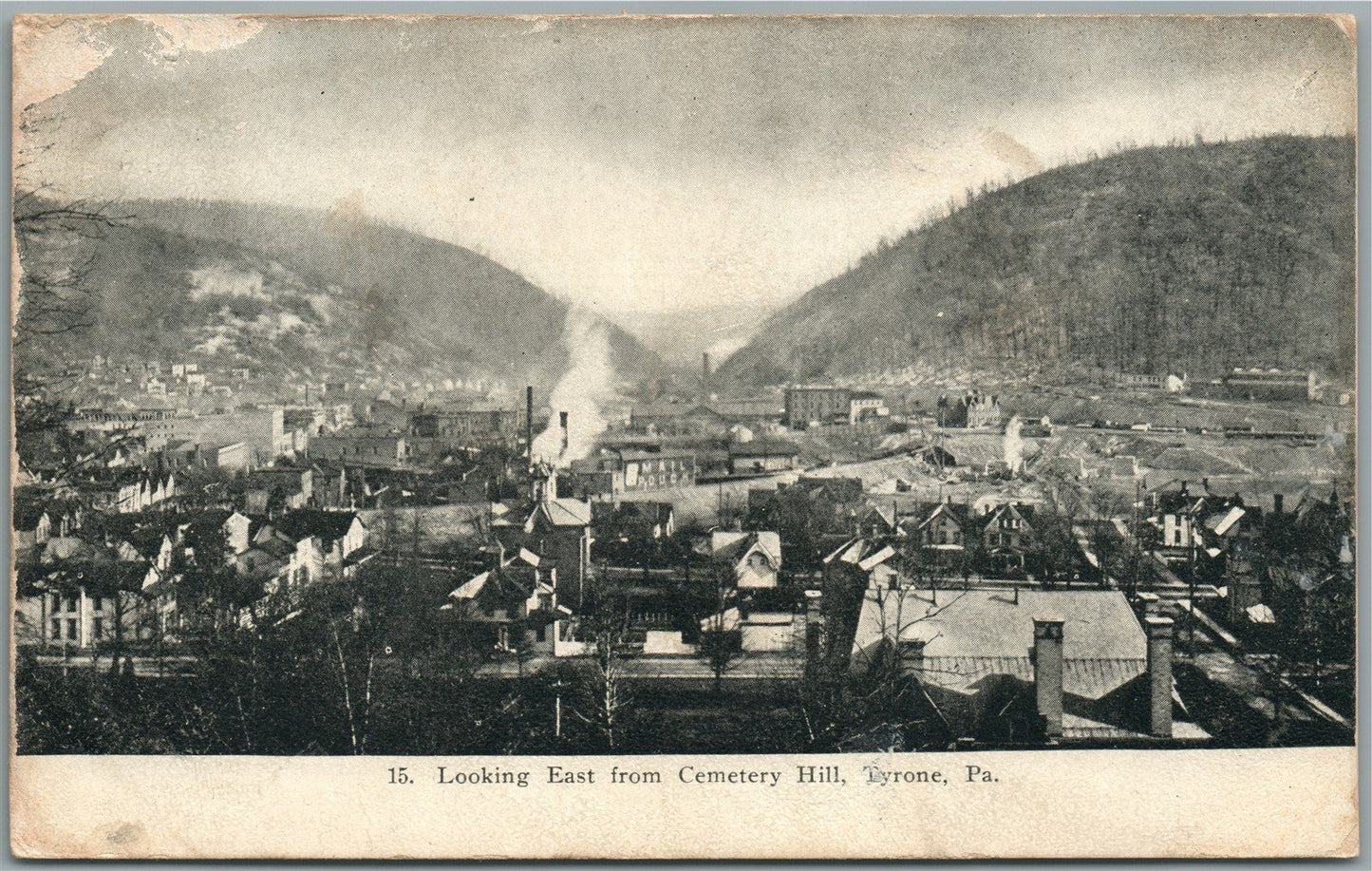 TYRONE PA LOOKING EAST FROM CEMETERY HILL ANTIQUE POSTCARD