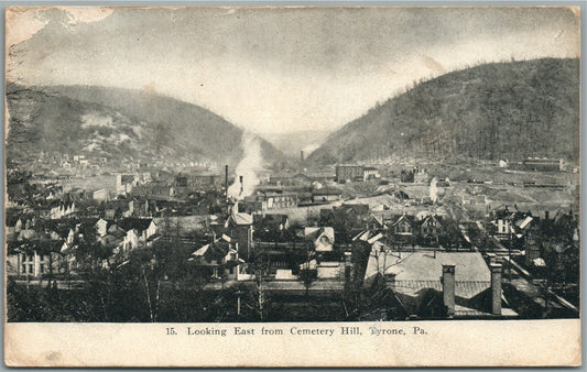 TYRONE PA LOOKING EAST FROM CEMETERY HILL ANTIQUE POSTCARD