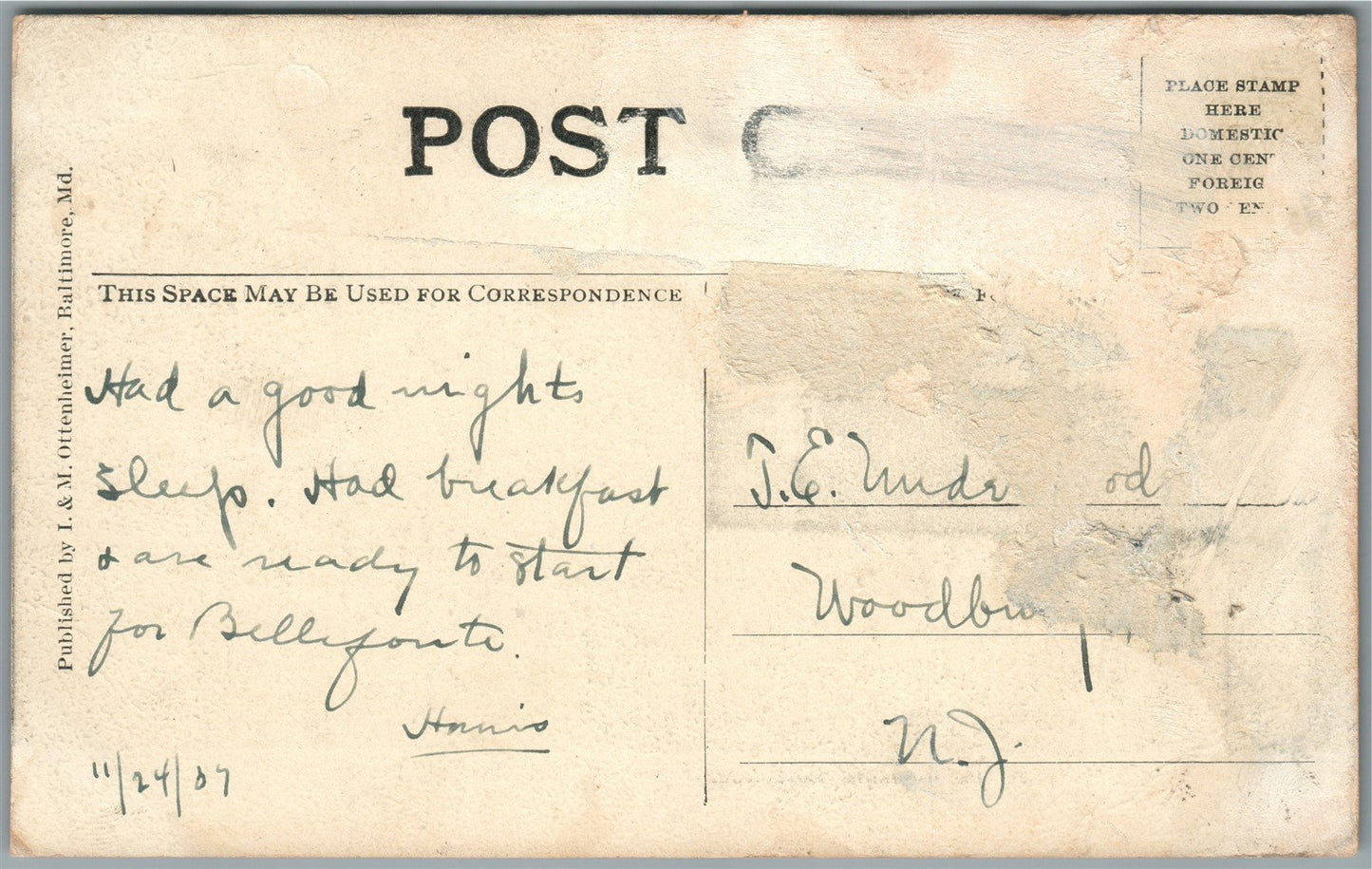 TYRONE PA LOOKING EAST FROM CEMETERY HILL ANTIQUE POSTCARD