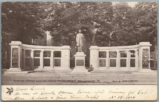 BELLEFONTE PA CURTIN STATUE & SOLDIER'S MONUMENT ANTIQUE POSTCARD