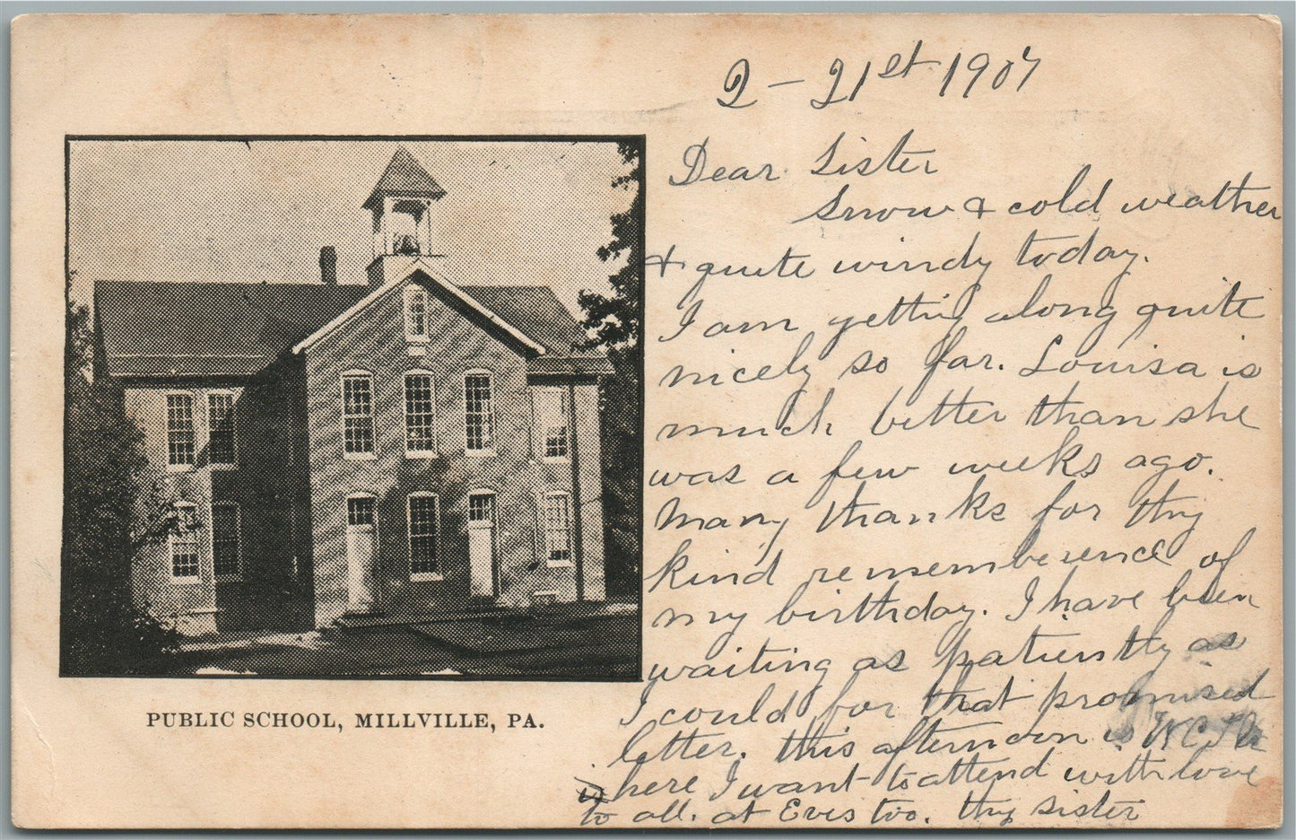MILLVILLE PA PUBLIC SCHOOL ANTIQUE POSTCARD