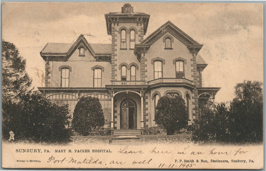 SUNBURY PA MARY PACKER HOSPITAL ANTIQUE POSTCARD