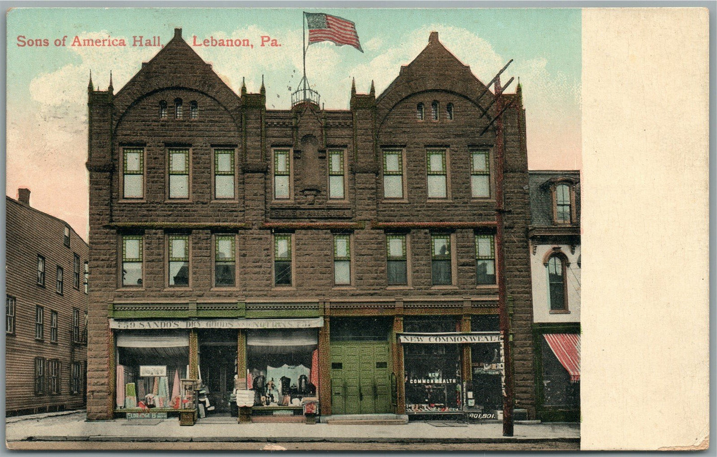LEBANON PA SONS OF AMERICA HALL ANTIQUE POSTCARD