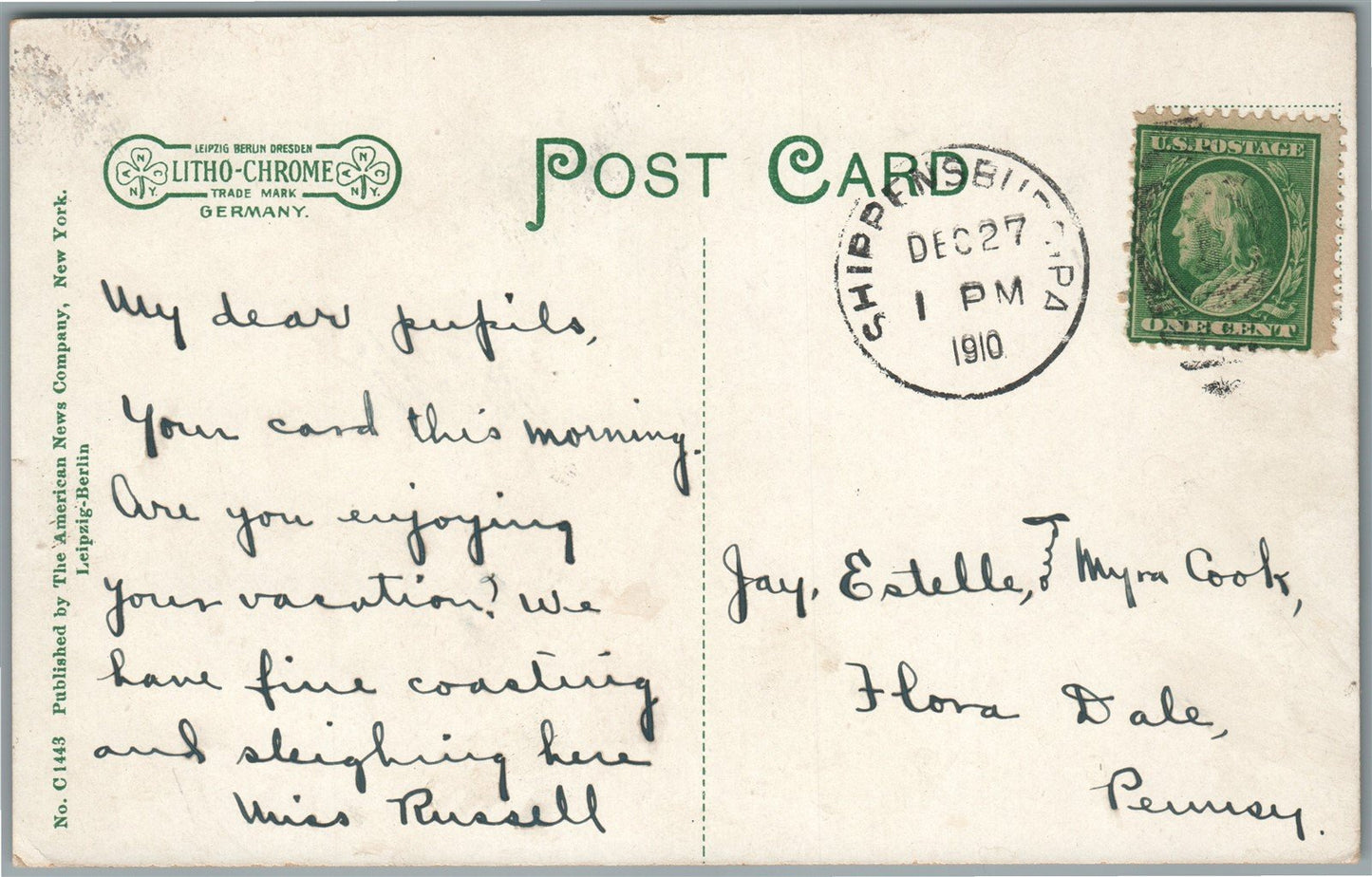 SHIPPENSBURG PA MAIN STREET ANTIQUE POSTCARD