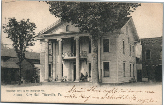 TITUSVILLE PA CITY HALL ANTIQUE POSTCARD