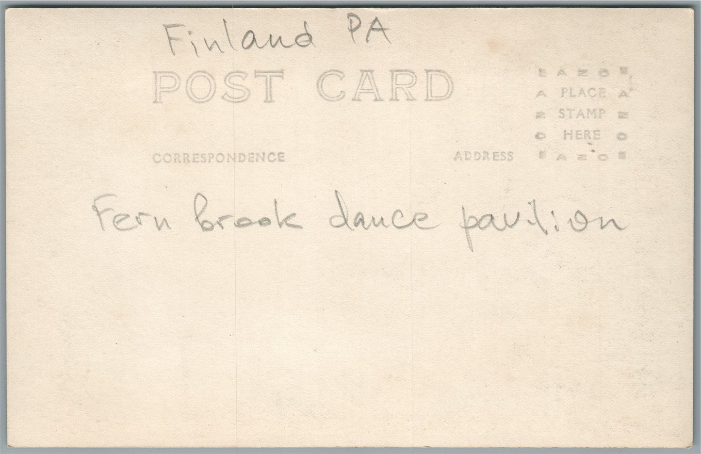 FINLAND PA FERN BROOK PA DANCE PAVILION ANTIQUE REAL PHOTO POSTCARD RPPC