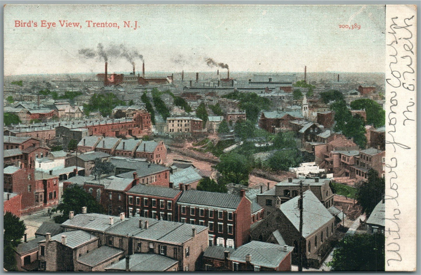 TRENTON NJ BIRDS EYE VIEW ANTIQUE POSTCARD