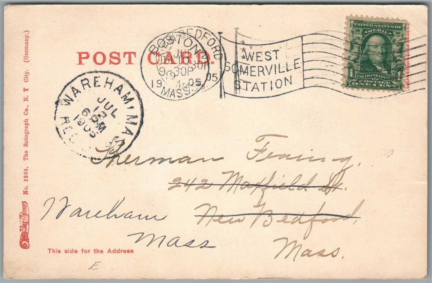 SOMERVILLE MA OLD FORT AND FOUNTAIN ANTIQUE POSTCARD