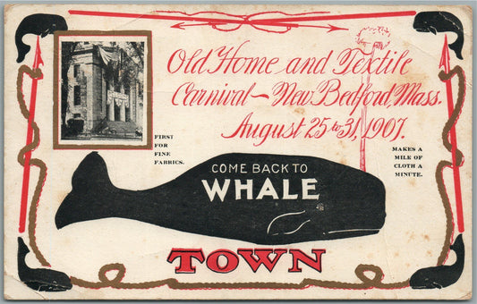 NEW BEDFORD MA OLD HOME & TEXTILE CARNIVAL WHALE TOWN ANTIQUE POSTCARD