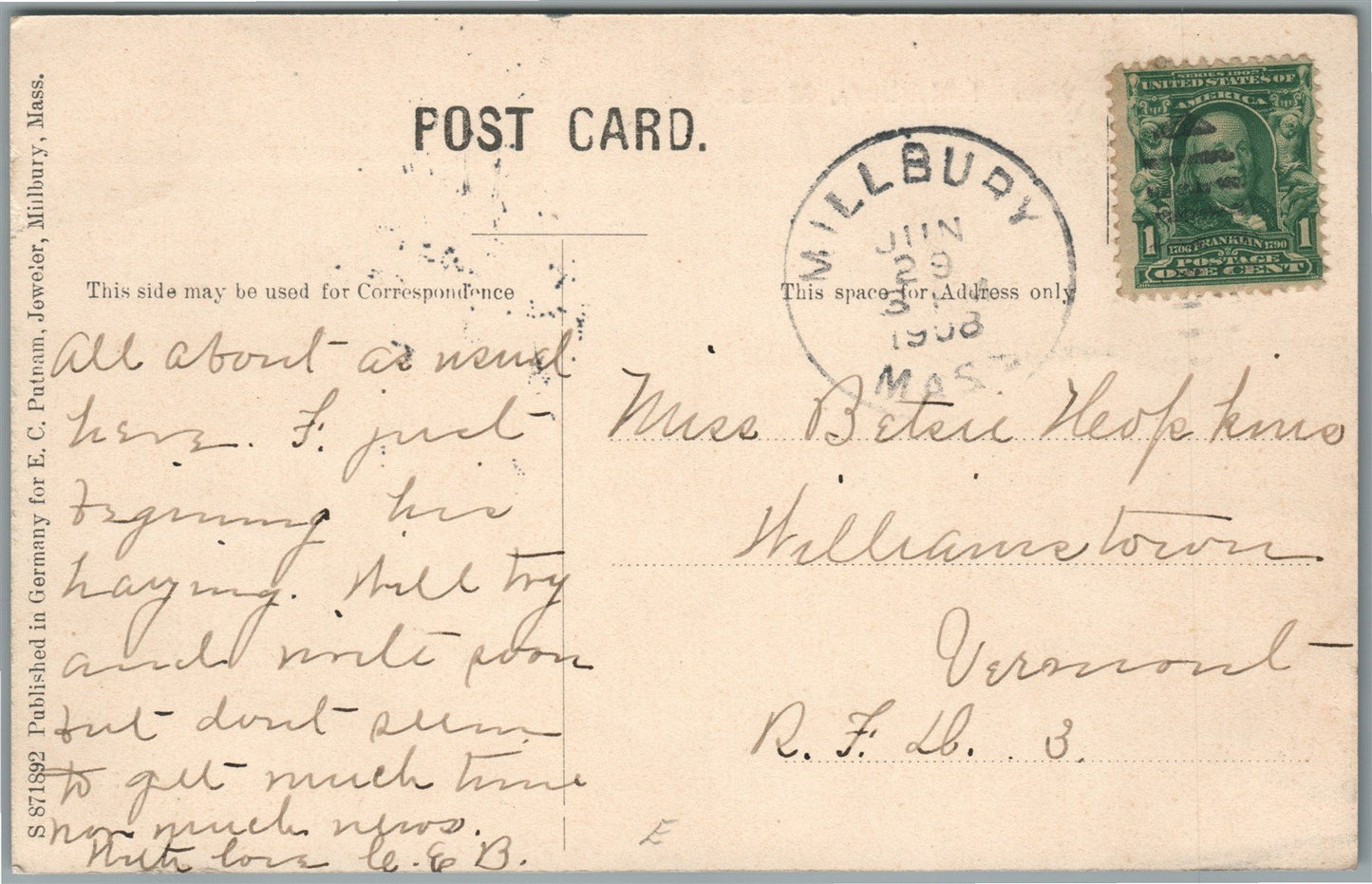 MILLBURY MA BIRDS EYE VIEW ANTIQUE POSTCARD