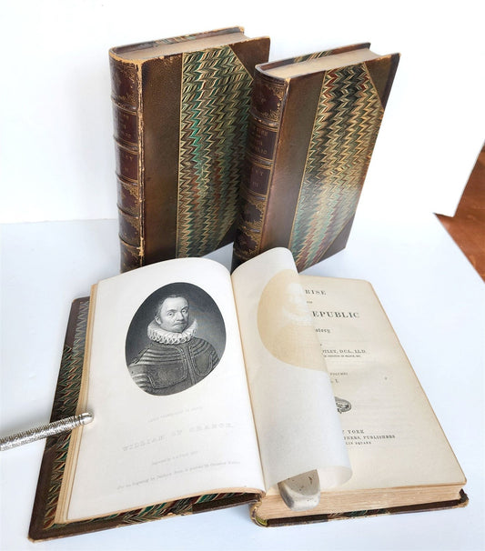 1883 THE RISE OF DUTCH REPUBLIC HISTORY by J.Motley 3 volumes ANTIQUE in ENGLISH
