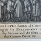 17th CENTURY ENGRAVING HUGH LUPUS'S COURT OF COUNTY-PALATINE of CHESTER antique