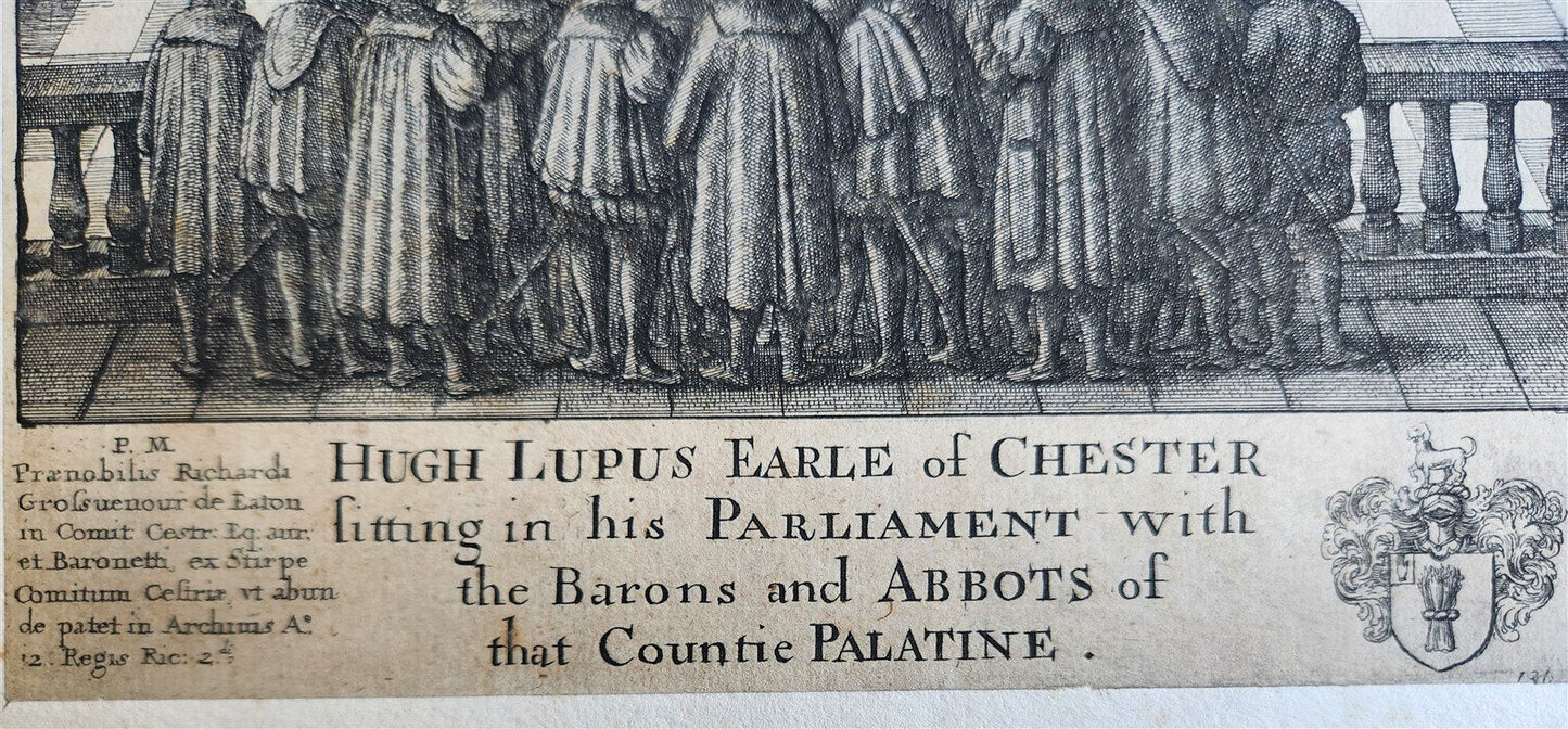 17th CENTURY ENGRAVING HUGH LUPUS'S COURT OF COUNTY-PALATINE of CHESTER antique