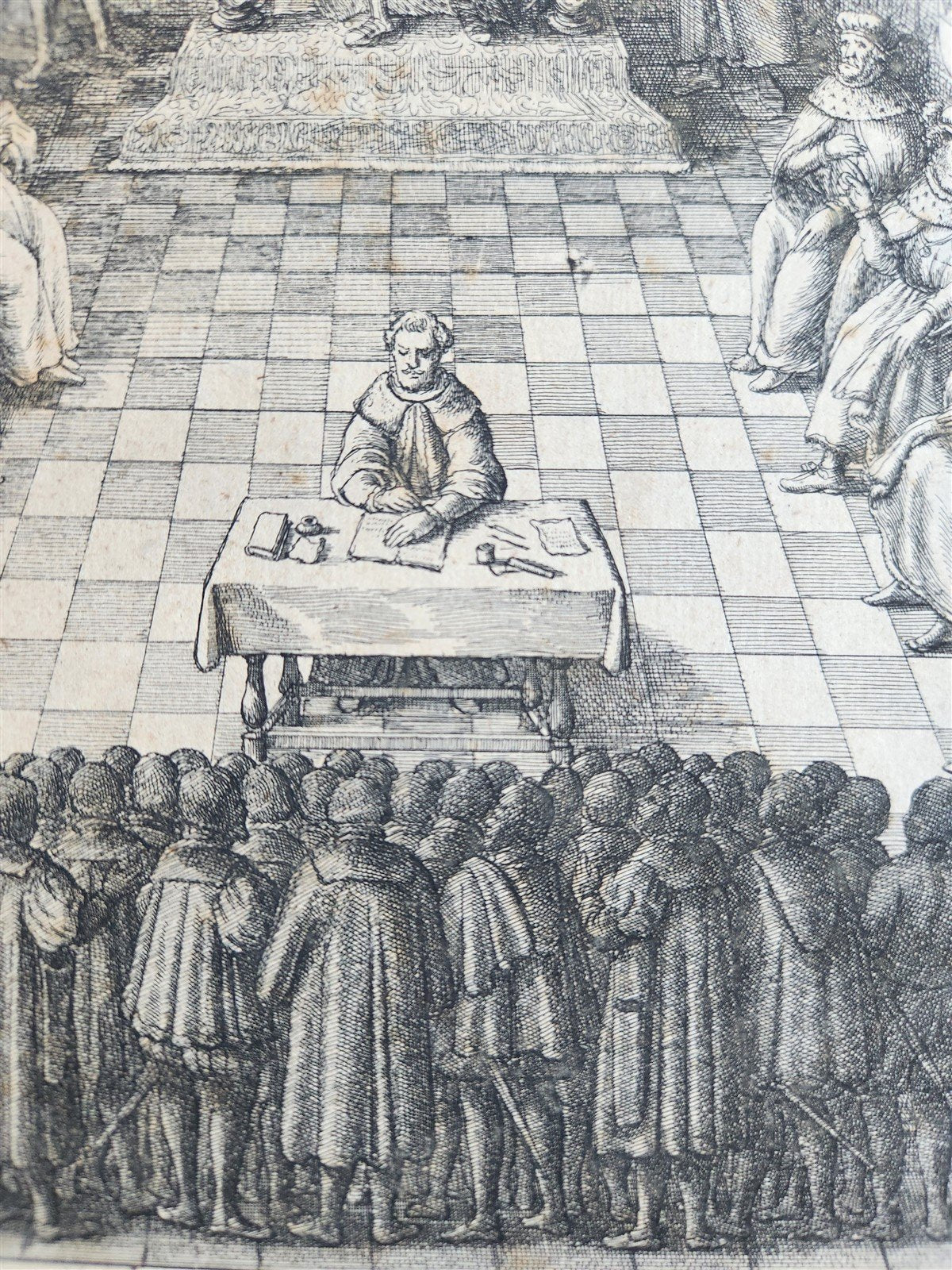 17th CENTURY ENGRAVING HUGH LUPUS'S COURT OF COUNTY-PALATINE of CHESTER antique