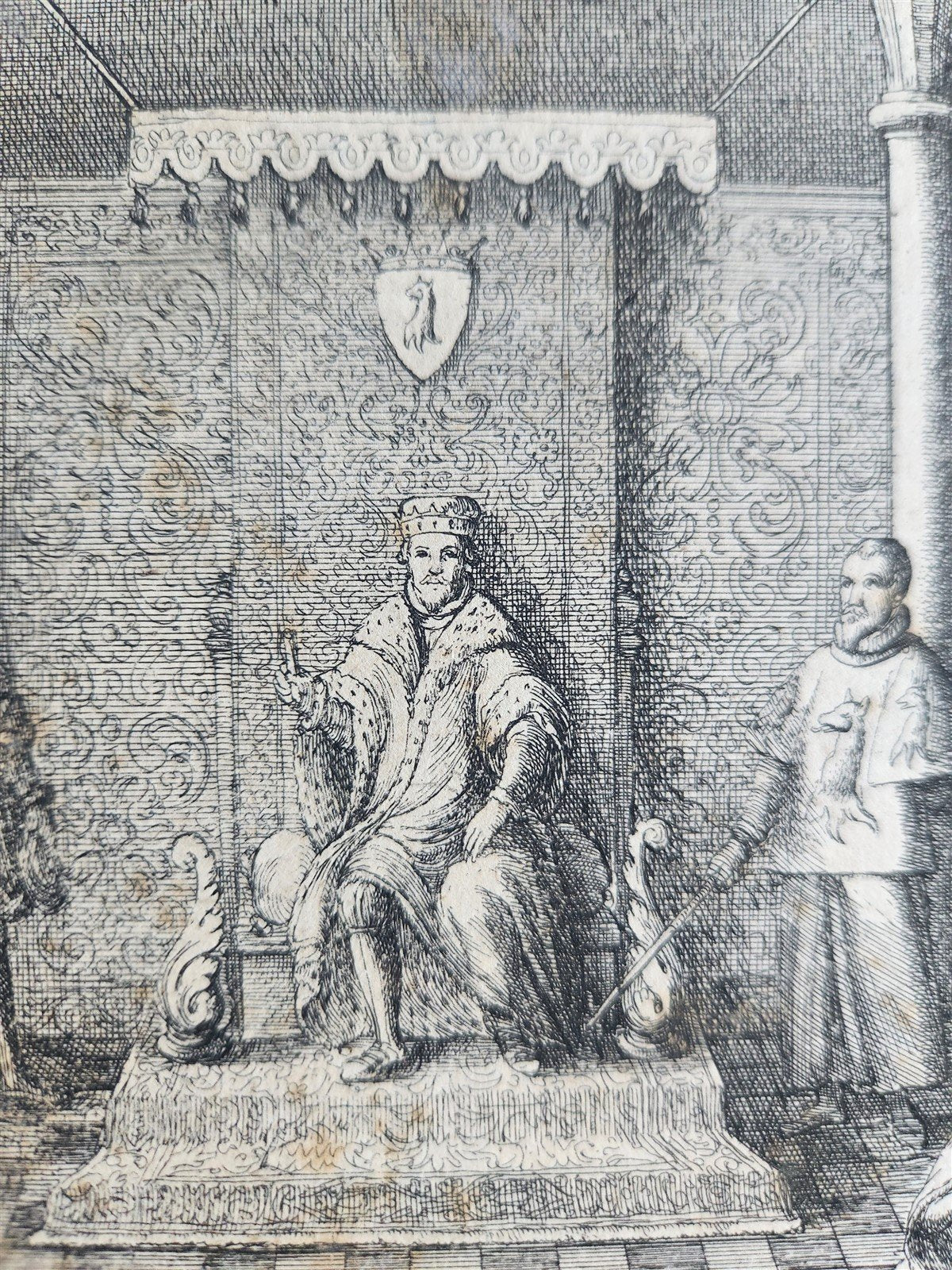 17th CENTURY ENGRAVING HUGH LUPUS'S COURT OF COUNTY-PALATINE of CHESTER antique