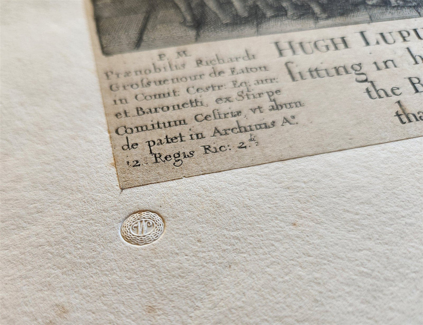 17th CENTURY ENGRAVING HUGH LUPUS'S COURT OF COUNTY-PALATINE of CHESTER antique