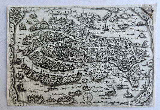 18th CENTURY SMALL MAP OF VENICE antique VENETIA