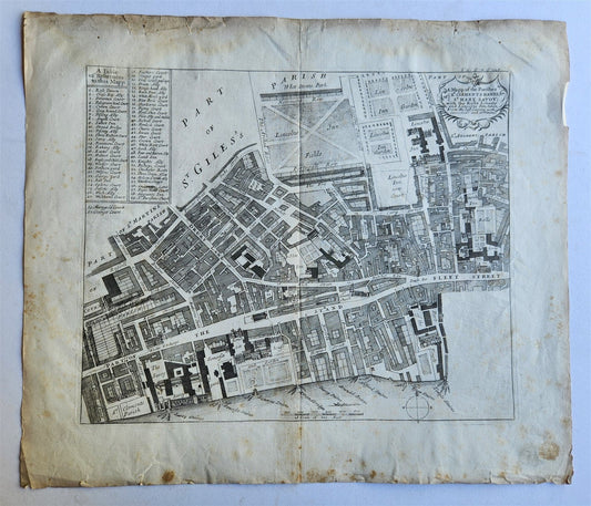 1720 MAP of LONDON antique MAPP OF PARISHES of ST.CLEMENTS DANES ST.MARY SAVOY