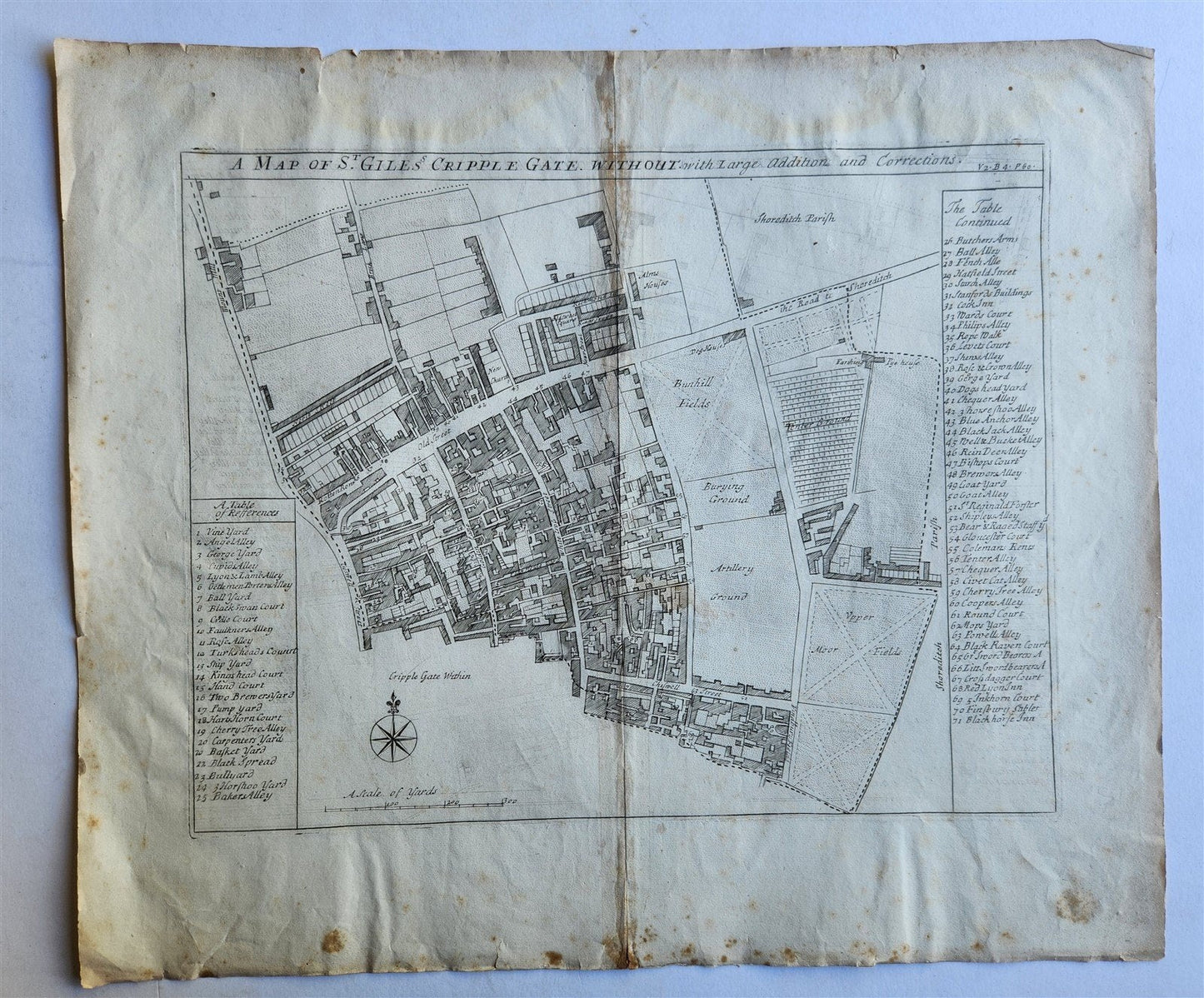 1754 LONDON antique MAP of ST.GILES'S CRIPPLE GATE copper engraving