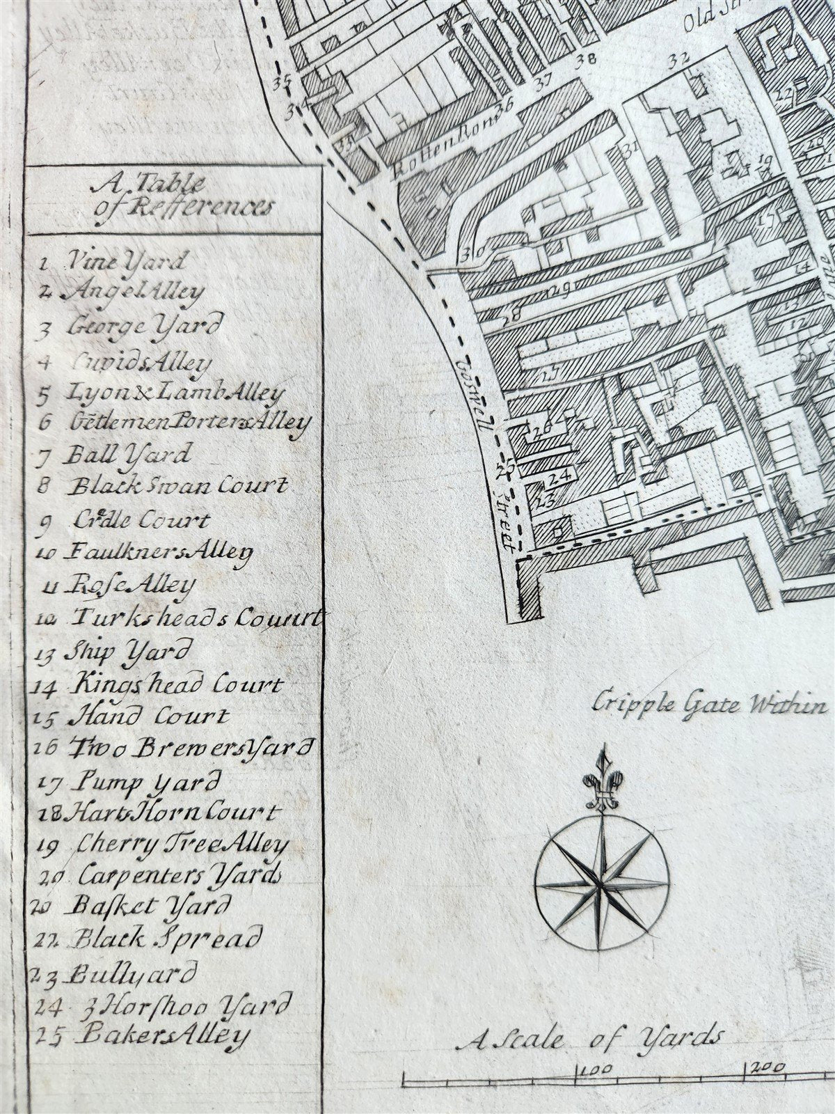 1754 LONDON antique MAP of ST.GILES'S CRIPPLE GATE copper engraving