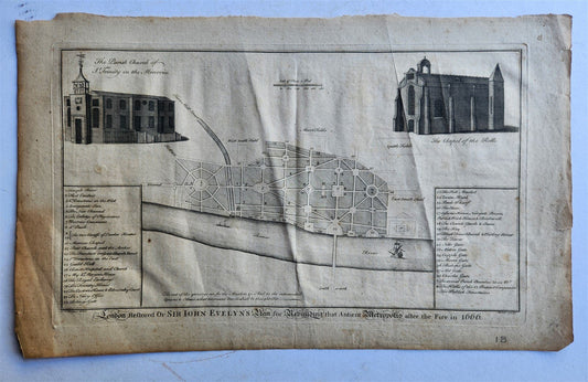 1784 Sir John Evelyn's Plan for Rebuilding London after Great Fire in 1666