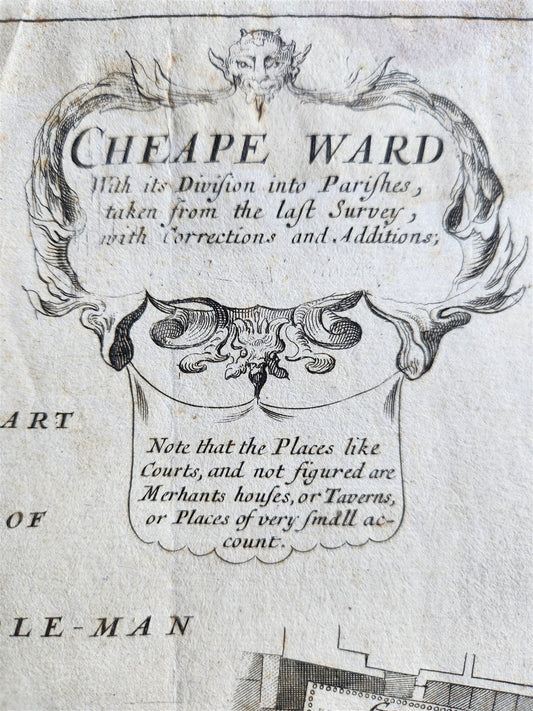 1720 Cheape Ward With its Division into Parishes ANTIQUE engraving LONDON MAP