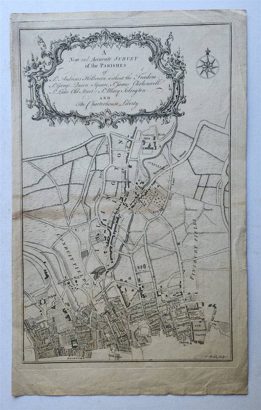 1772 NEW AND ACCURATE SURVEY OF THE PARISHES ANTIQUE engraving LONDON MAP