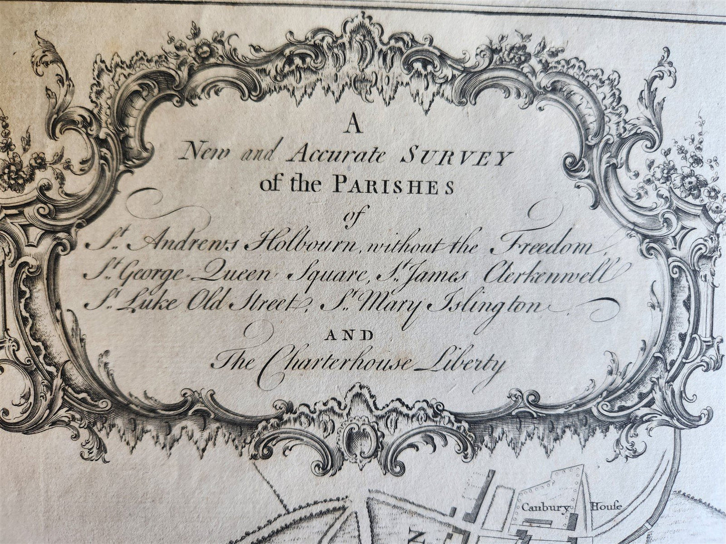 1772 NEW AND ACCURATE SURVEY OF THE PARISHES ANTIQUE engraving LONDON MAP