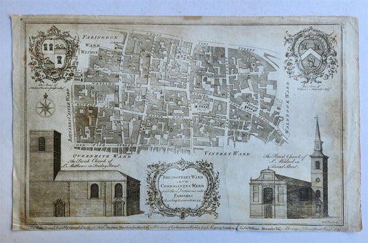 1772 NEW AND ACCURATE SURVEY OF THE PARISHES ANTIQUE engraving LONDON MAP