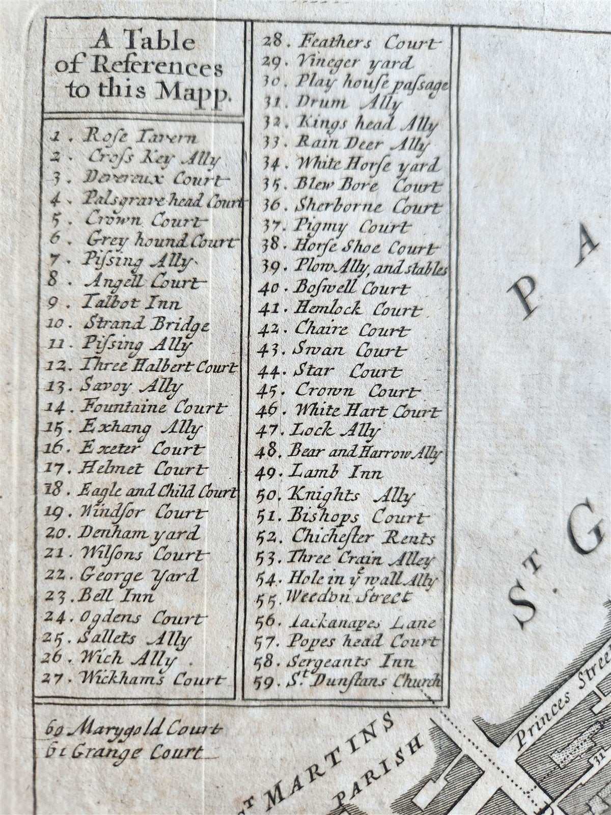 1720s MAP of LONDON antique MAPP OF PARISHES of ST.CLEMENTS DANES ST.MARY SAVOY