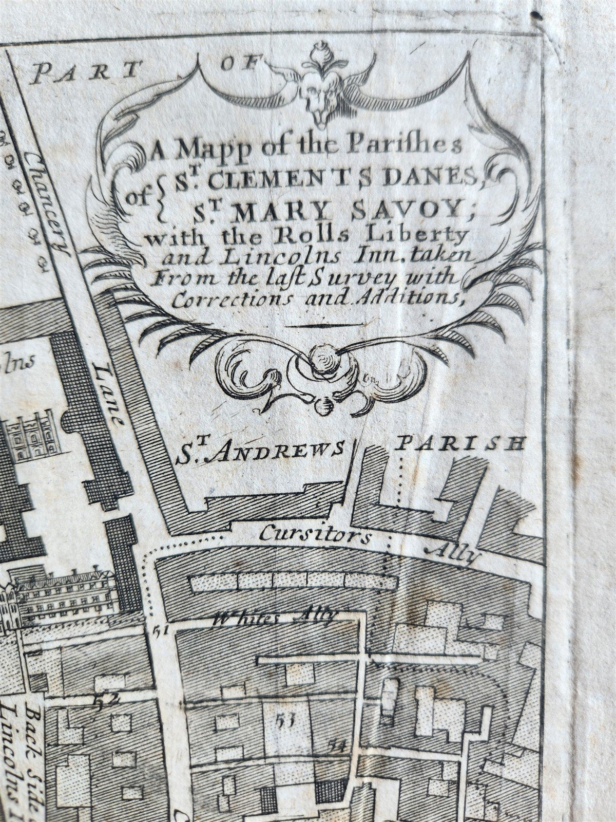1720s MAP of LONDON antique MAPP OF PARISHES of ST.CLEMENTS DANES ST.MARY SAVOY