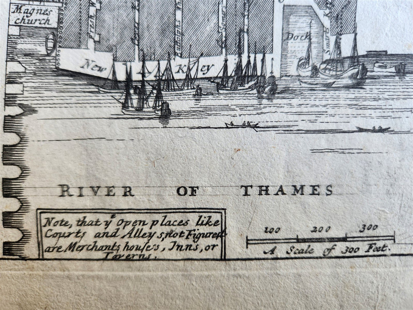1754 MAP of LONDON antique BILLINGSGATE WARD and BRIDGE WARD