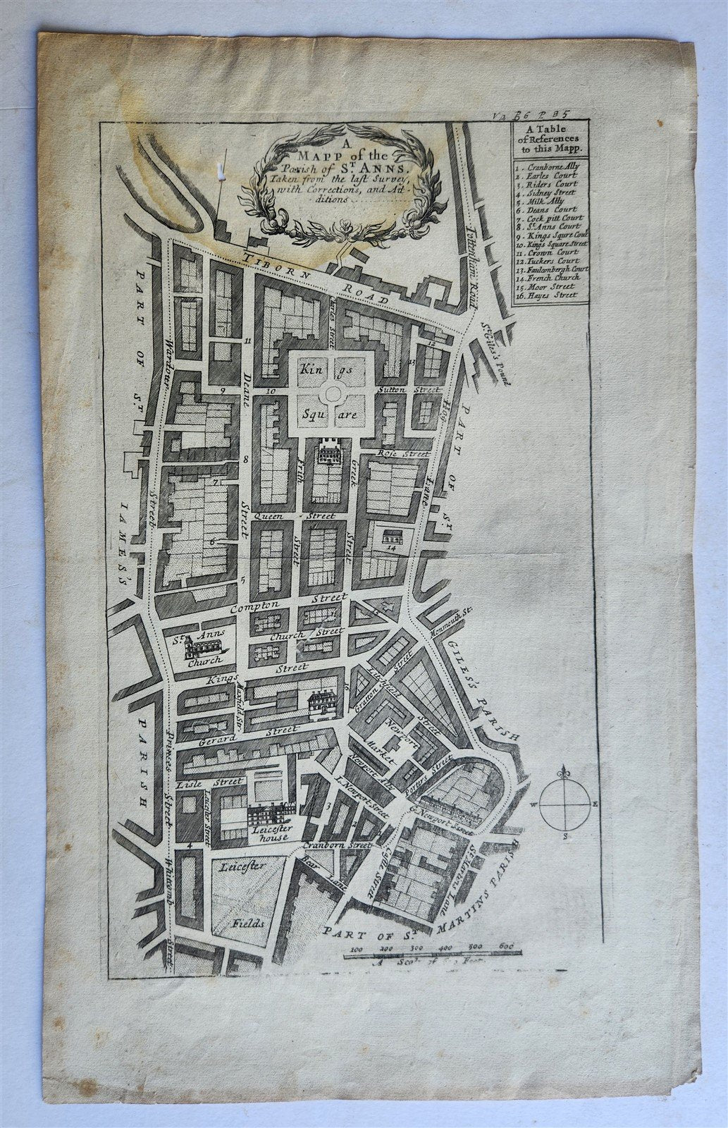 1754 MAP of LONDON antique A MAPP OF THE PARISH OF ST. ANNS