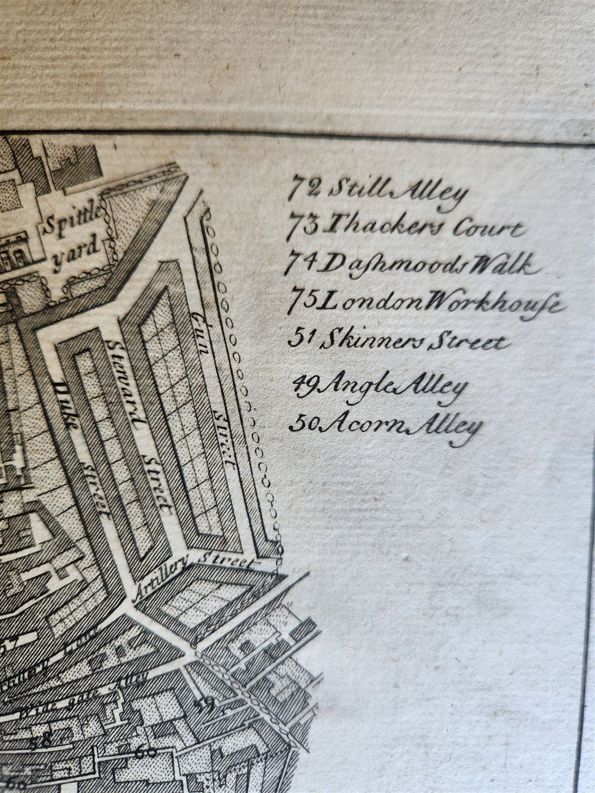 1754 MAP of LONDON antique BISHOPGATE STREET WARD